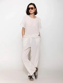 Blusa mullet com padronagem em listras, gola redonda e manga curta dobrada Biamar