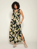 Vestido midi com padronagem e fenda lateral Biamar