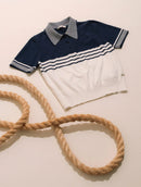 Blusa manga curta de gola polo com padronagem em listras Biamar