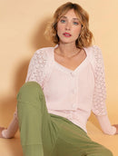 Casaco em algodão com botões e mangas em pontos vazados de cava raglan Urbanity