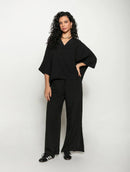 Calça reta com fendas e elástico Biamar