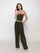 Calça reta em linho com bolsos e elástico Biamar