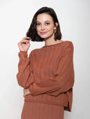 Blusa em algodão com tecimento em tranças, gola canoa e mangas de cava quadrada Biamar