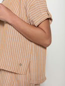 Blusa mullet com padronagem em listras, gola redonda e manga curta dobrada Biamar