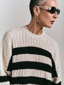 Blusa alongada com padronagem em listras e gola redonda Biamar