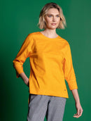 Blusa mullet em tricoline com gola redonda e mangas de cava posta Urbanity