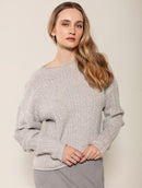 Blusa em lã e cashmere com tecimento em tranças, gola canoa e mangas de cava quadrada Biamar