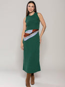 Vestido longo canelado em algodão com gola redonda e fenda Urbanity