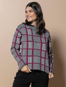 Blusa em padronagem xadrez com gola média e mangas de cava quadrada Urbanity