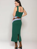 Vestido longo canelado em algodão com gola redonda e fenda Urbanity