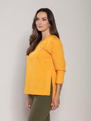 Blusa mullet em tricoline com gola redonda e mangas de cava posta Urbanity