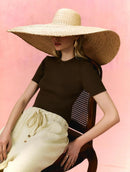 Blusa manga curta canelada com detalhe de trama vazada e cordões Biamar