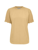 Blusa em algodão de gola redonda com manga curta em pontos vazados Biamar