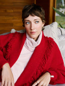 Casaco alongado canelado com gola transpassada e franjas Biamar