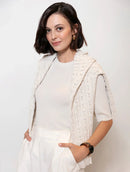 Blusa canelada com gola redonda e mangas curtas Biamar