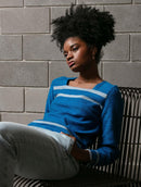 Blusa com padronagem em listras, decote quadrado e mangas de cava posta Urbanity