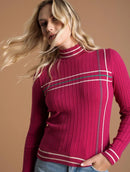 Blusa canelada com padronagem em listras, gola média e mangas de cava posta Urbanity