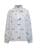 Camisa mullet em algodão com bordados, botões e mangas de cava quadrada Biamar