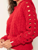 Blusa em pontos vazados com capuz e mangas de cava raglan Biamar