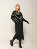 Blusa mullet oversized com padronagem em listras e gola redonda Biamar