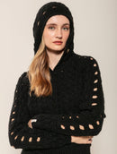 Blusa em pontos vazados com capuz e mangas de cava raglan Biamar