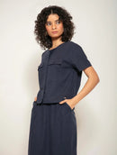 Blusa manga curta em viscolinho com botões forrados Biamar