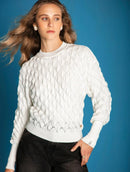 Blusa de ponto losango em relevo em relevo com gola redonda aBenção