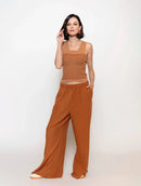 Calça reta com fendas e elástico Biamar