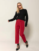 Blusa canelada em fio pluma com gola redonda e mangas de cava raglan Biamar