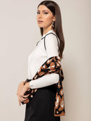 Blusa canelada com listras em contraste, gola média e mangas de cava posta Biamar