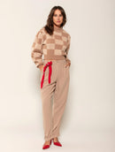 Blusa em padronagem geométrica com gola média e mangas bufantes de cava posta Biamar