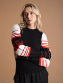 Blusa canelada com padronagem em listras, gola redonda e mangas de cava posta Urbanity