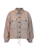 Jaqueta com padronagem em listras, botões, bolsos e mangas de cava posta Biamar