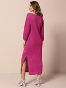 Vestido midi em algodão com pontos vazados, decote em “v” e fenda Urbanity