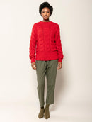 Blusa em pontos vazados com gola redonda e mangas de cava raglan Biamar