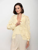 Casaco em algodão vazado com ponto margarida e mangas de cava posta Biamar