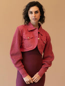 Jaqueta cropped em algodão com botões e mangas de cava posta Urbanity