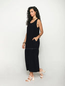 Vestido longo com detalhe vazado e gola redonda Biamar