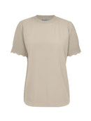 Blusa em algodão de gola redonda com manga curta em pontos vazados Biamar