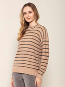 Blusa mullet com padronagem em listras, gola redonda e mangas de cava quadrada Biamar