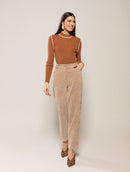 Blusa canelada com listras em contraste, gola média e mangas de cava posta Biamar