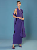 Vestido longo canelado em algodão com gola redonda e fenda Urbanity