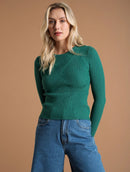 Blusa canelada com efeito de sobreposição, gola redonda e mangas de cava posta Urbanity