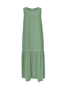 Vestido longo com detalhe vazado e gola redonda Biamar