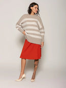 Blusa alongada com padronagem em listras e gola redonda Biamar