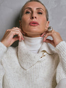 Blusa alongada canelada com gola transpassada e detalhe em alamar Biamar