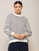 Blusa oversized mullet em listras, gola redonda e mangas de cava raglan Biamar