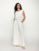 Calça pantalona com pregas e bolsos faca Biamar