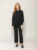 Calça reta canelada em algodão Biamar