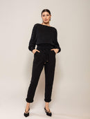 Blusa em algodão com detalhes em tranças e gola canoa Biamar